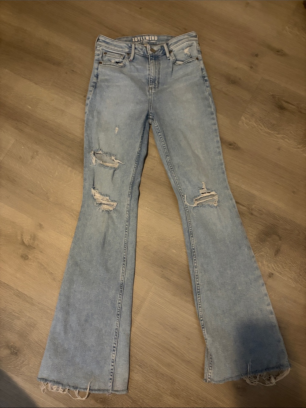 Light Blue Distressed Flare Jeans by Joyly Wind